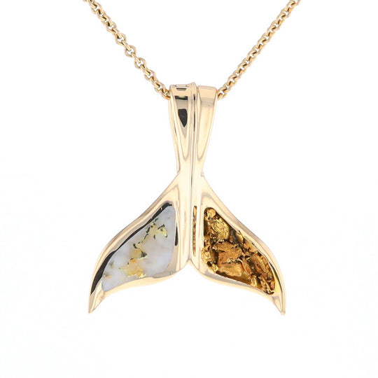 Whale Tail Necklaces Natural Gold Quartz and Nuggets Inlaid Pendant (G1)