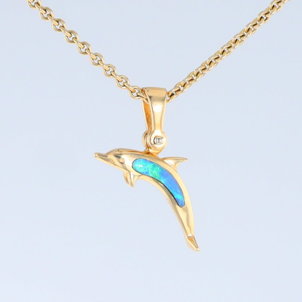 Opal Pendant Inlaid Realistic Dolphin Sea Life Design
