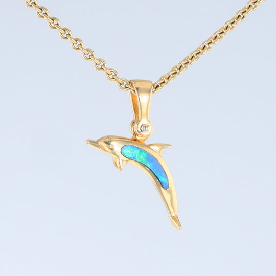 Opal Pendant Inlaid Realistic Dolphin Sea Life Design