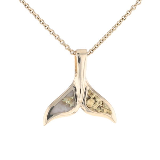 Whale Tail Necklaces Natural Gold Quartz and Nuggets Inlaid Pendant
