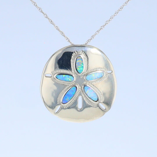 Opal Pendant Inlaid Realistic Sand Dollar Sea Life Design
