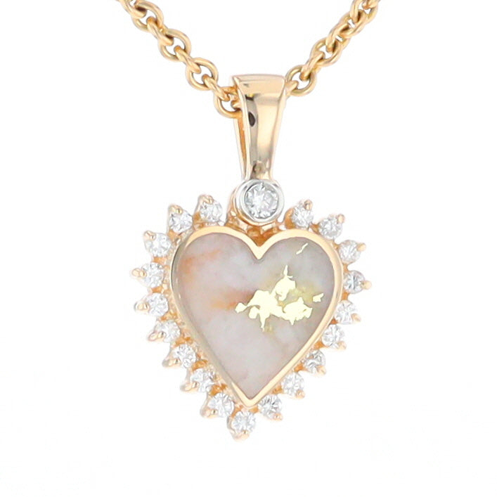 G1 Gold Quartz Pendant Heart Inlaid .21ctw Diamond Halo Design Pendant