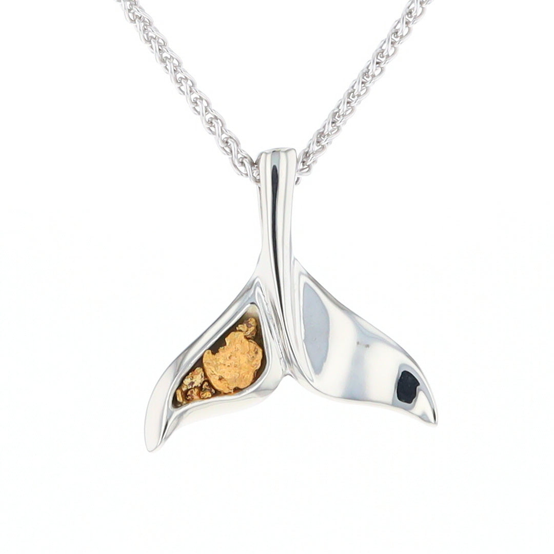 Whale Tail Natural Nuggets Inlaid Sea Life Medium White Gold Pendant
