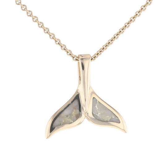 Whale Tail Necklaces Natural Gold Quartz Double Sided Inlaid Pendant