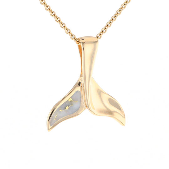 Whale Tail Gold Quartz Single Sided Inlaid Sea Life Pendant