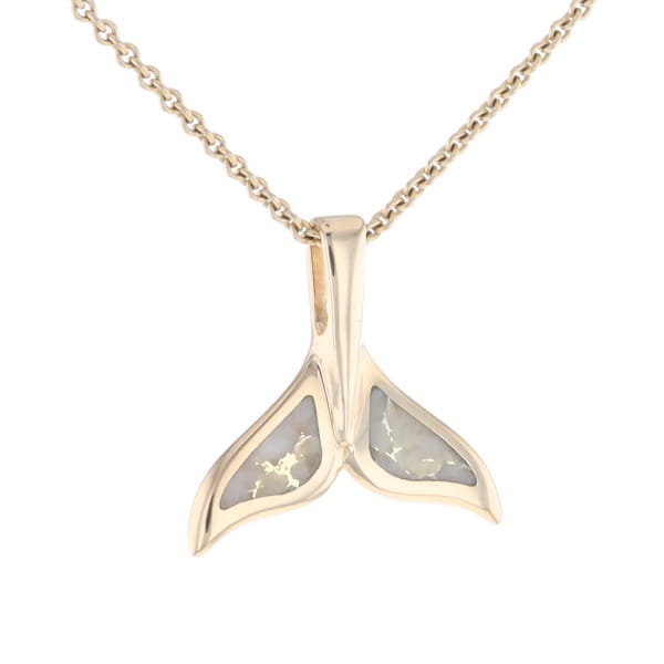 Whale Tail Necklaces Natural Gold Quartz Double Sided Inlaid Pendant