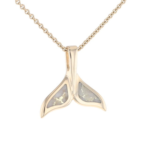 Whale Tail Necklaces Natural Gold Quartz Double Sided Inlaid Pendant