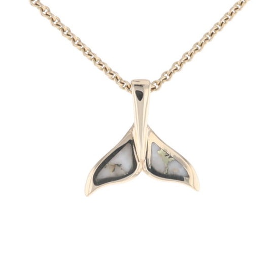 Whale Tail Gold Quartz Double Sided Inlaid Sea Life Pendant