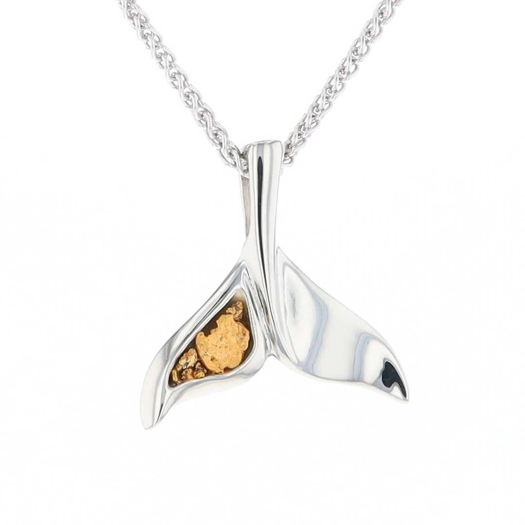 Whale Tail Natural Nuggets Inlaid Sea Life Medium White Gold Pendant