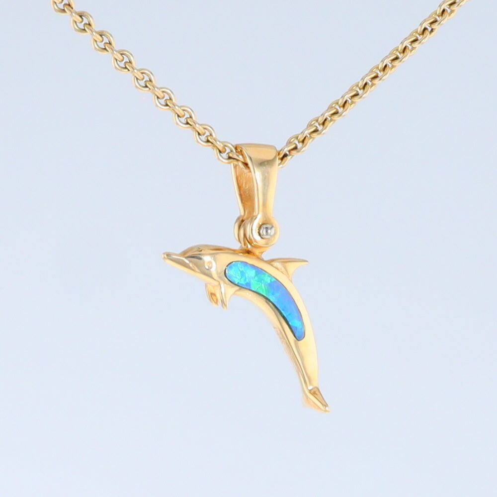 Opal Pendant Inlaid Realistic Dolphin Sea Life Design