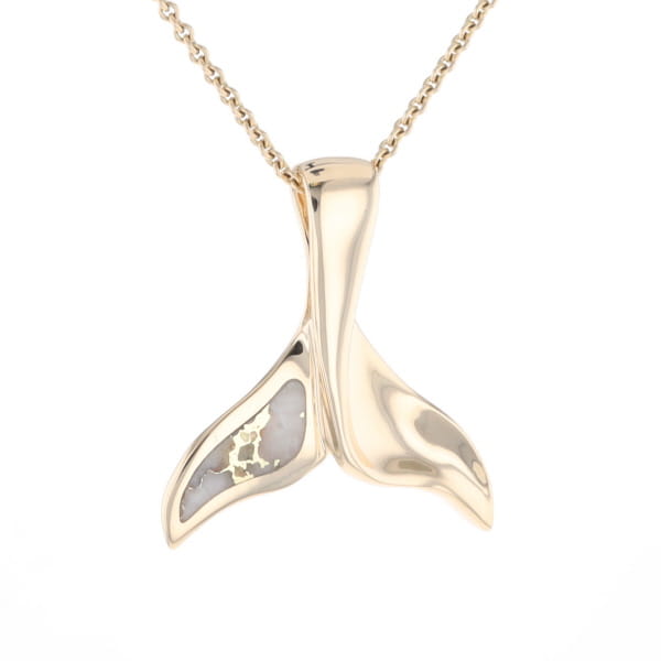Whale Tail Natural Gold Quartz Single Side Inlaid Pendant
