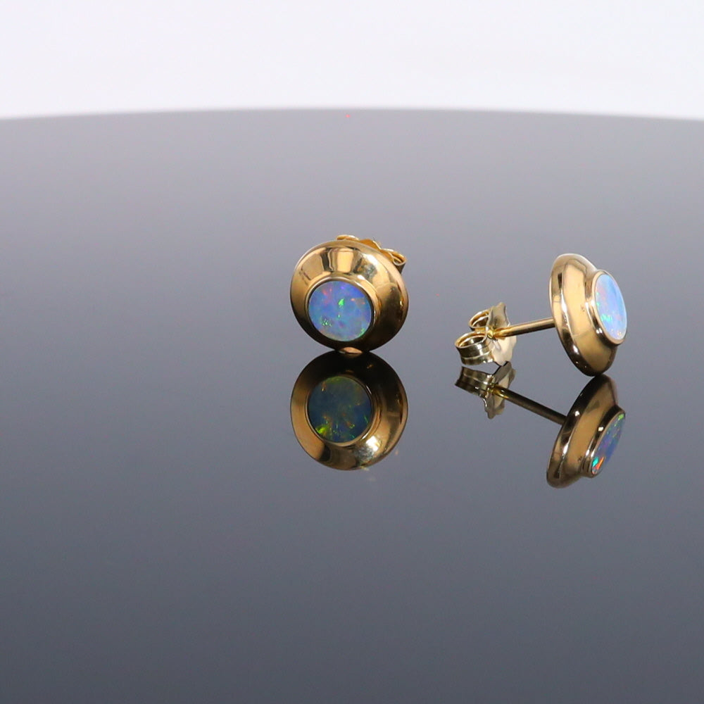 Opal Earrings Round Inlaid Design Studs