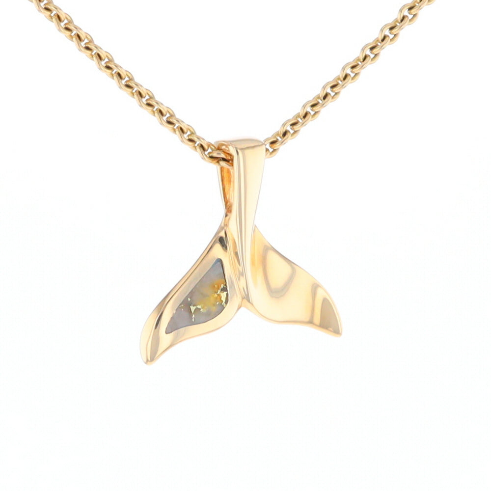 Whale Tail Gold Quartz Single Sided Inlaid Sea Life Pendant