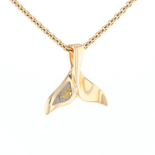 Whale Tail Gold Quartz Single Sided Inlaid Sea Life Pendant