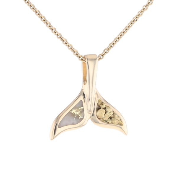 Whale Tail Necklaces Natural Gold Quartz and Nuggets Inlaid Pendant