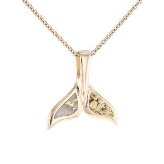 Whale Tail Necklaces Natural Gold Quartz and Nuggets Inlaid Pendant