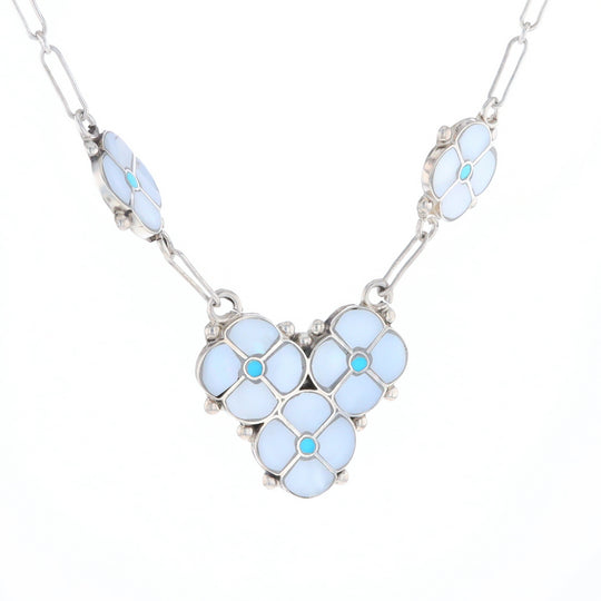 Native Mother of Pearl and Turquoise Flower Necklace