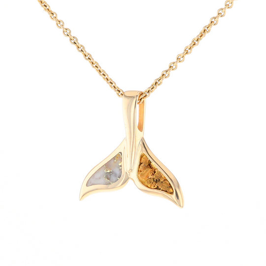 Whale Tail Necklaces Natural Gold Quartz and Nuggets Inlaid Pendant