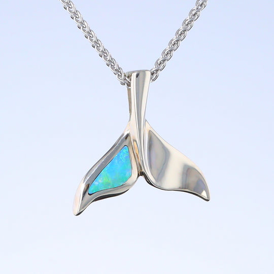 Whale Tail Pendant Natural Opal Single Sided Inlaid Sea Life Pendant