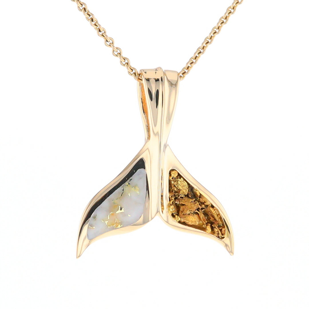 Whale Tail Necklaces Natural Gold Quartz and Nuggets Inlaid Pendant (G1)
