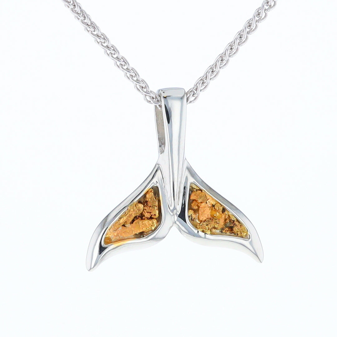 White Gold Whale Tail Pendant Natural Nuggets Double Inlaid Sea Life Pendant
