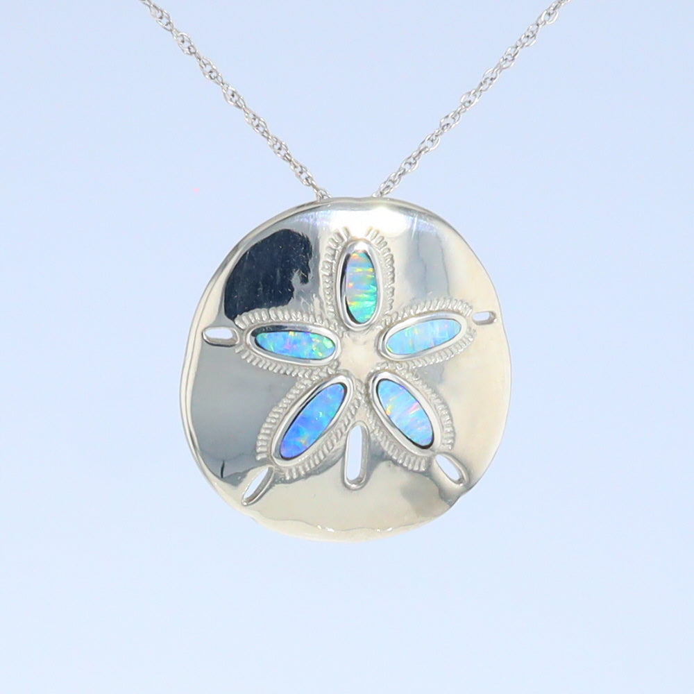 Opal Pendant Inlaid Realistic Sand Dollar Sea Life Design