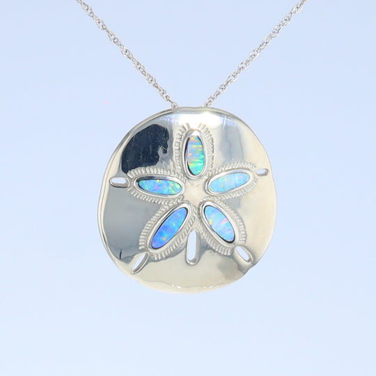 Opal Pendant Inlaid Realistic Sand Dollar Sea Life Design