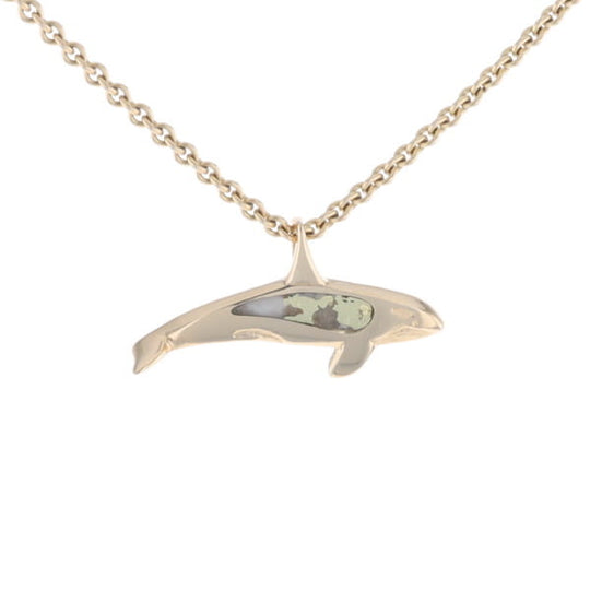 Gold Quartz Necklace Orca Killer Whale Inlaid Sea Life Pendant