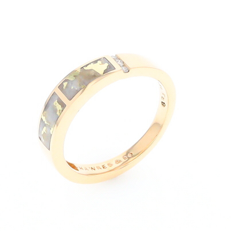 Gold Quartz Ring Double Inlaid Design with .03ctw Round Diamonds