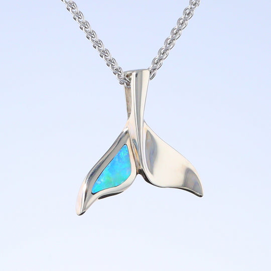 Whale Tail Pendant Natural Opal Single Sided Inlaid Sea Life Pendant