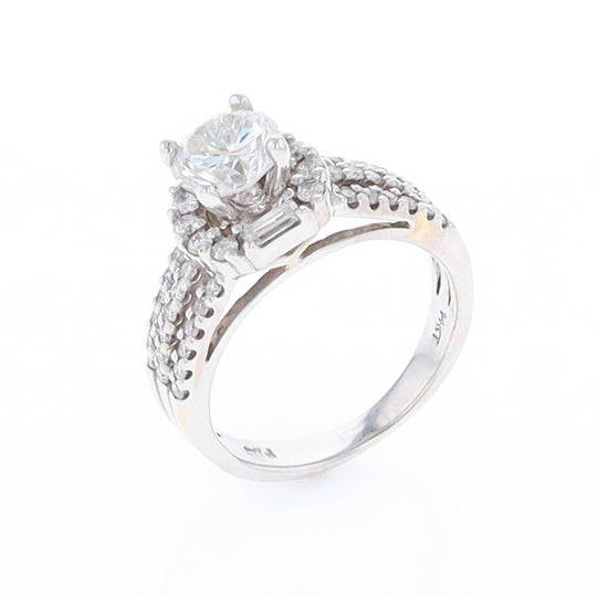 Diamond Engagement Ring with Halo and Triple Split Shank