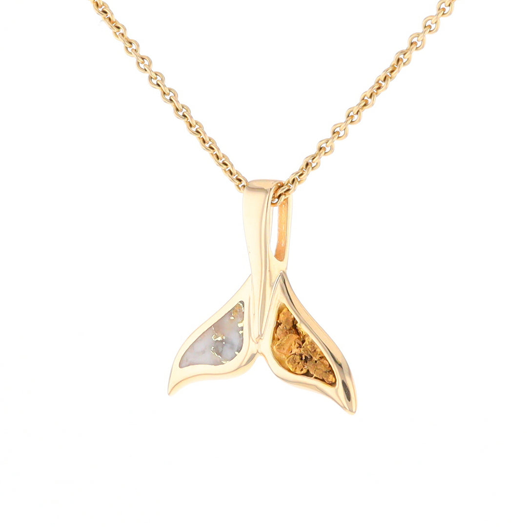 Whale Tail Necklaces Natural Gold Quartz and Nuggets Inlaid Pendant