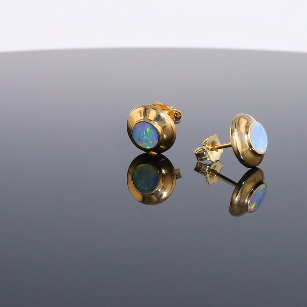 Opal Earrings Round Inlaid Design Studs