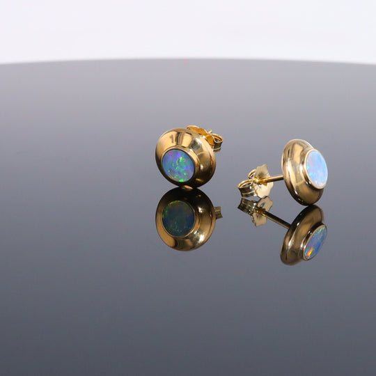 Opal Earrings Round Inlaid Design Studs