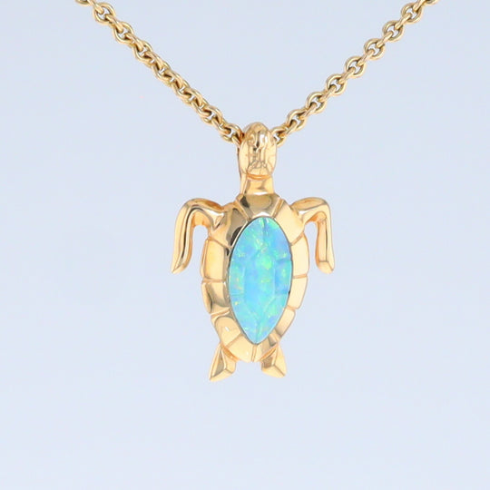 Opal Pendant Inlaid Realistic Design Sea Turtle