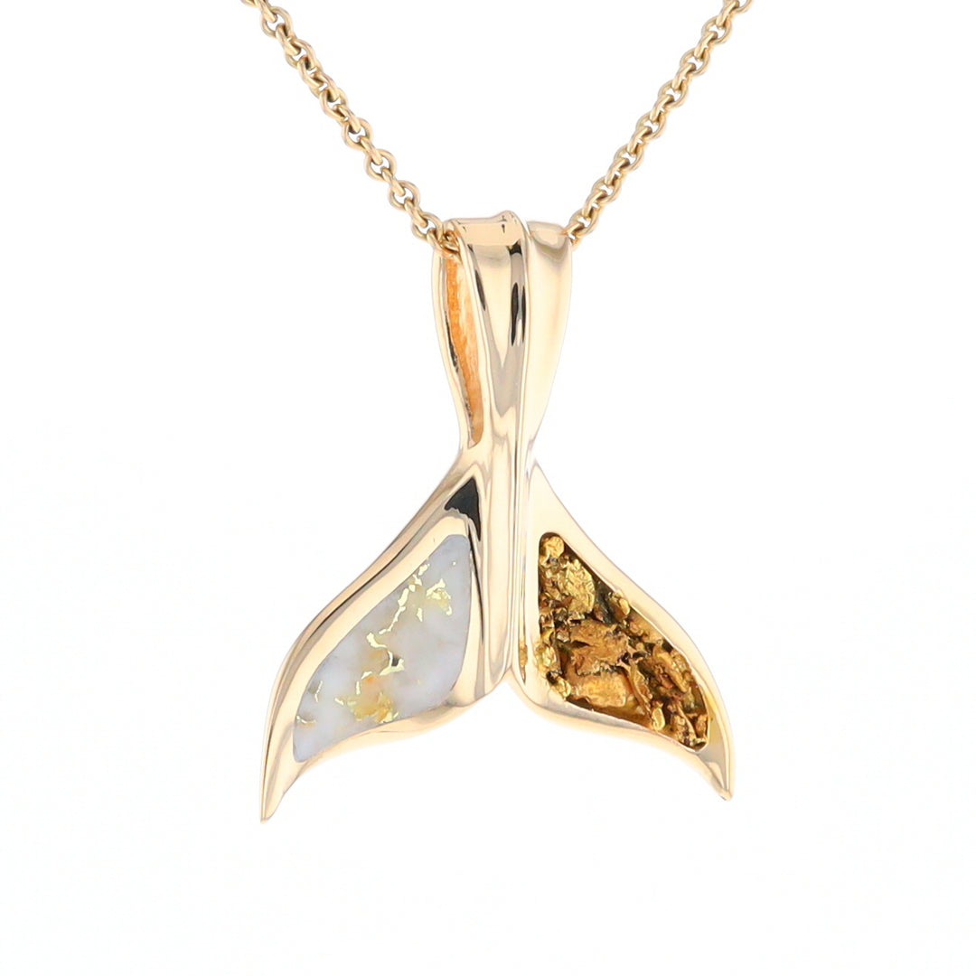 Whale Tail Necklaces Natural Gold Quartz and Nuggets Inlaid Pendant (G1)