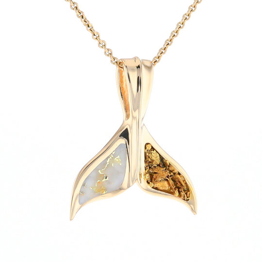 Whale Tail Necklaces Natural Gold Quartz and Nuggets Inlaid Pendant (G1)