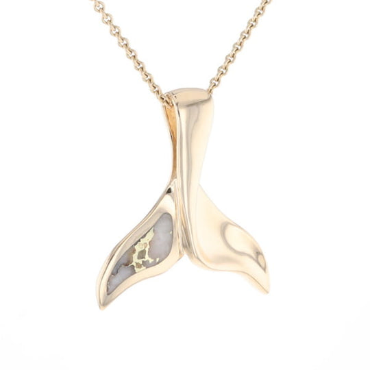 Whale Tail Natural Gold Quartz Single Side Inlaid Pendant