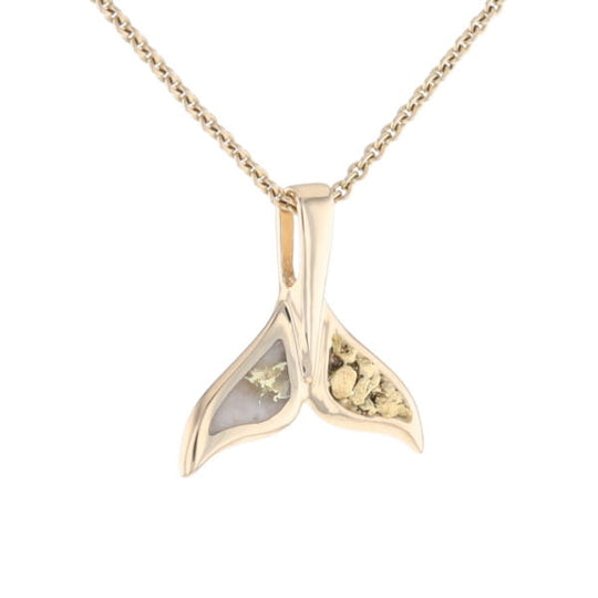 Whale Tail Necklaces Natural Gold Quartz and Nuggets Inlaid Pendant