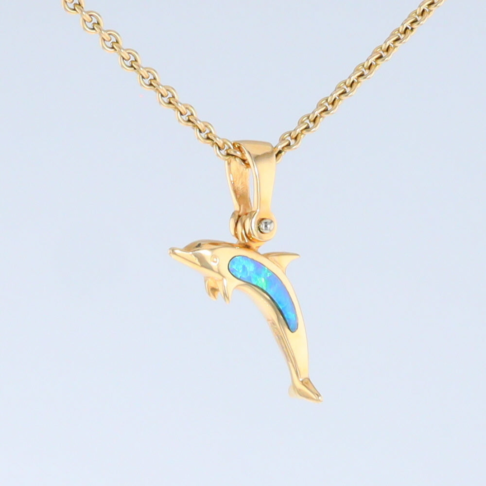 Opal Pendant Inlaid Realistic Dolphin Sea Life Design