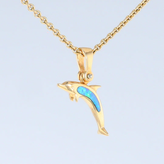 Opal Pendant Inlaid Realistic Dolphin Sea Life Design