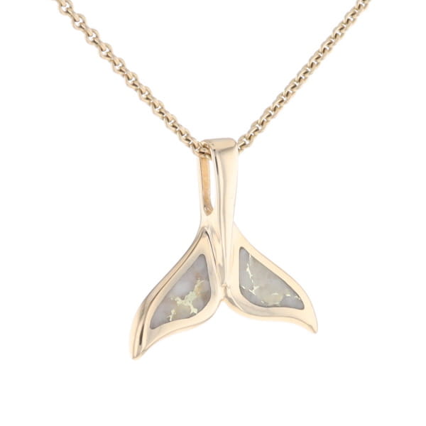 Whale Tail Necklaces Natural Gold Quartz Double Sided Inlaid Pendant