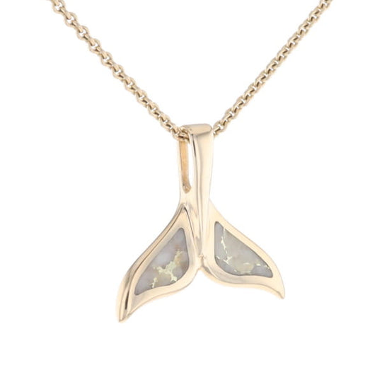 Whale Tail Necklaces Natural Gold Quartz Double Sided Inlaid Pendant