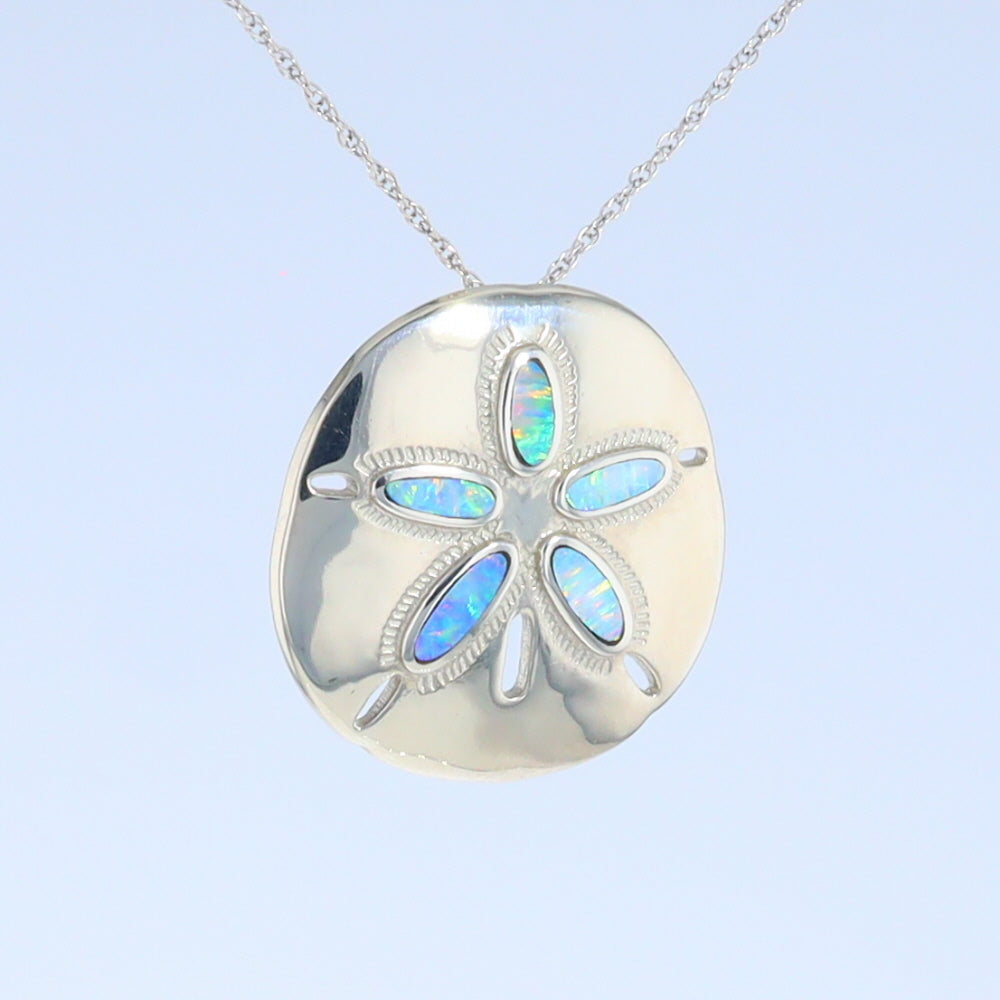 Opal Pendant Inlaid Realistic Sand Dollar Sea Life Design