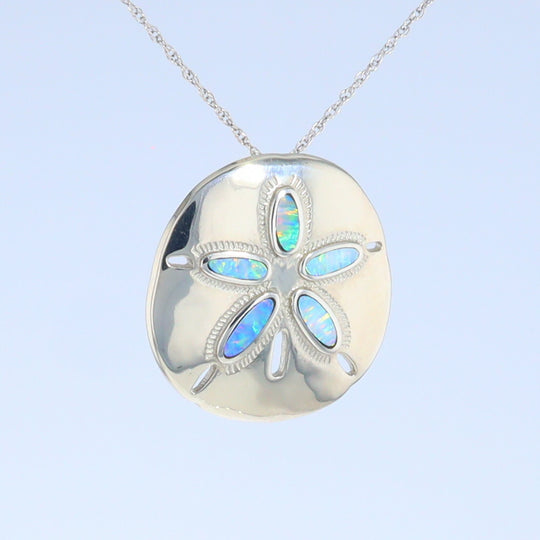 Opal Pendant Inlaid Realistic Sand Dollar Sea Life Design