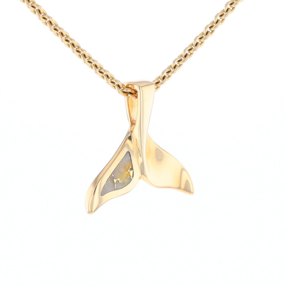 Whale Tail Gold Quartz Single Sided Inlaid Sea Life Pendant