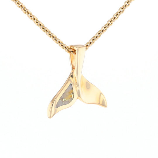 Whale Tail Gold Quartz Single Sided Inlaid Sea Life Pendant