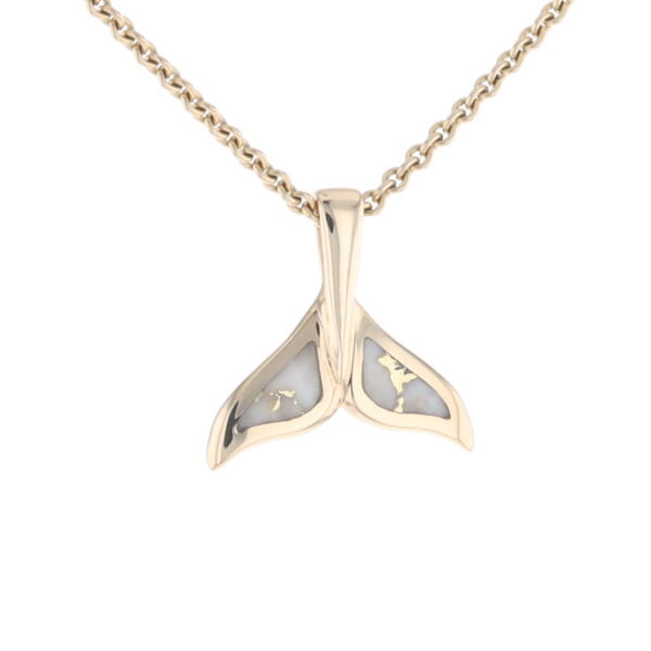 Whale Tail Gold Quartz Double Sided Inlaid Sea Life Pendant