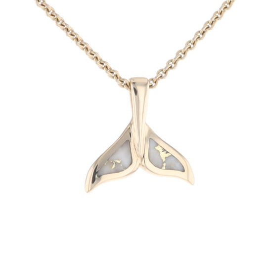 Whale Tail Gold Quartz Double Sided Inlaid Sea Life Pendant