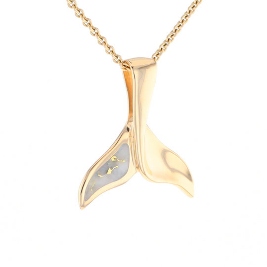 Whale Tail Gold Quartz Single Sided Inlaid Sea Life Pendant